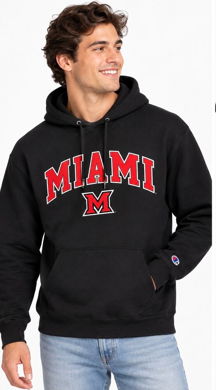 Champion Miami University RedHawks Hoodie Mens XL Black Pullover NWT College